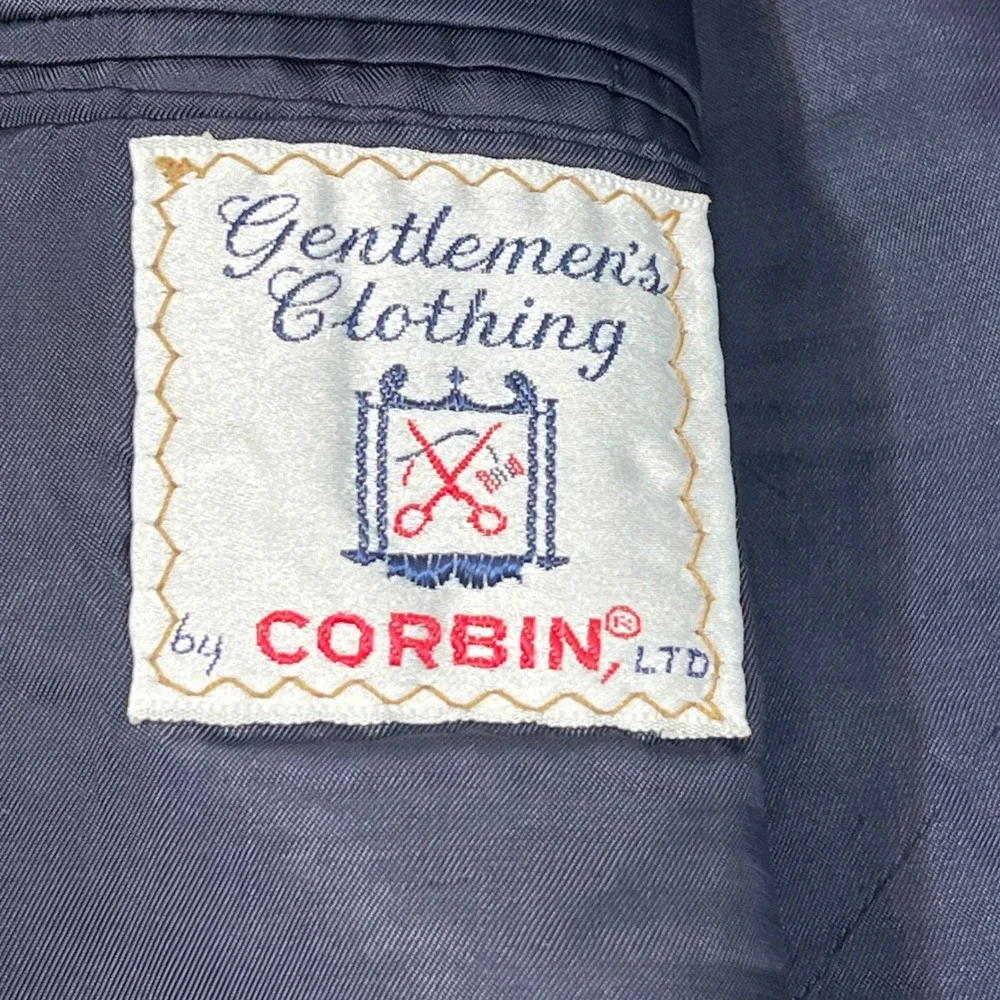 Corbin Ltd Mens‎ Navy Blue Two Button Blazer Sport Coat Made in USA Size 46R
